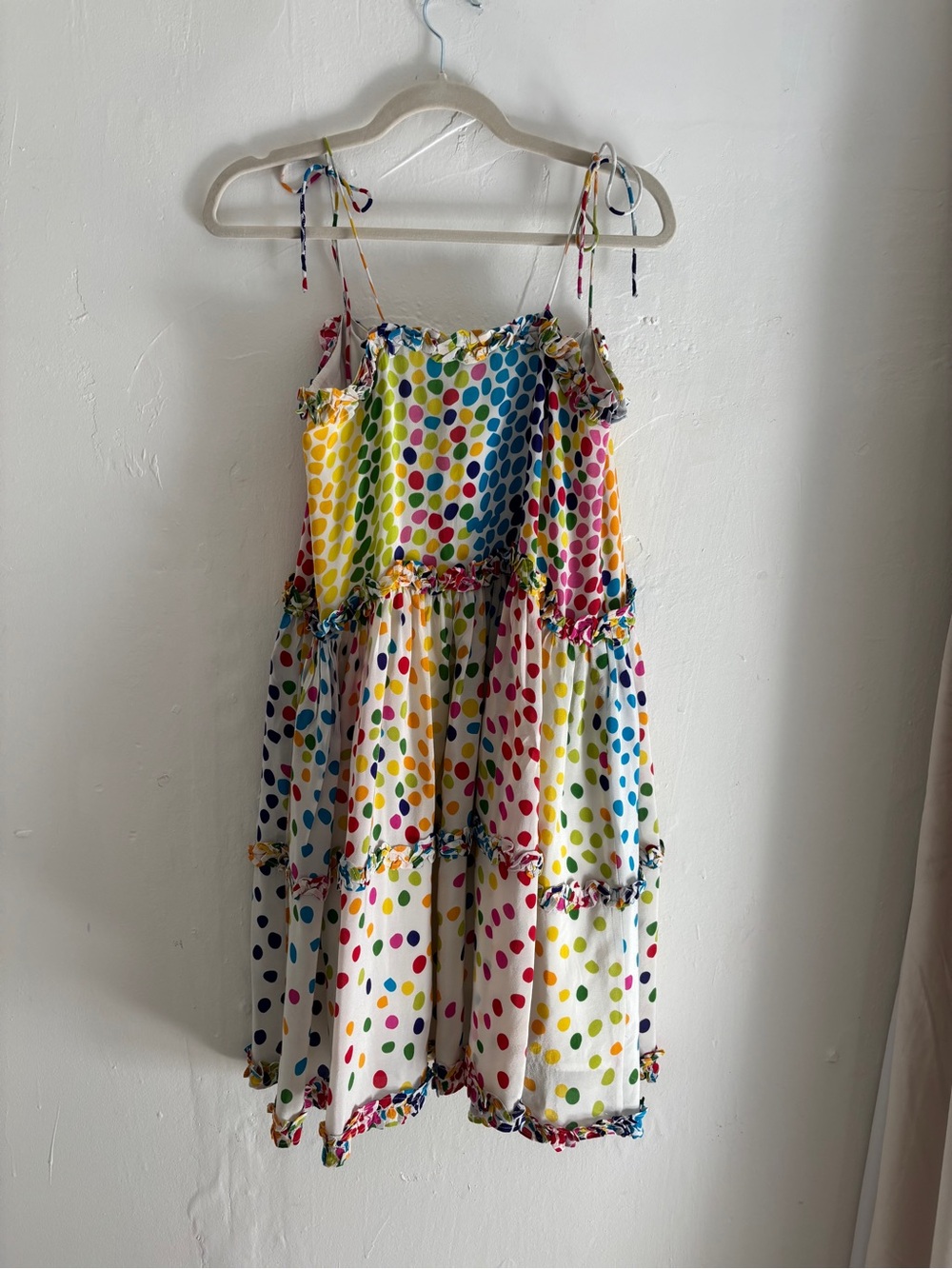Tie-Shoulder Multi-Color Polka Dot Mini Dress - Picture 2 of 3